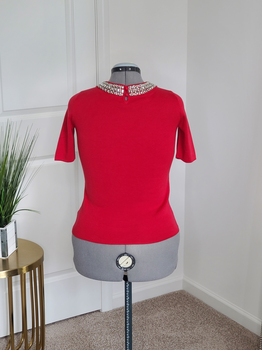 Talbots Women's Embellished Cotton Blend Sweater, Red (Size Petite) - Picture 3 of 7